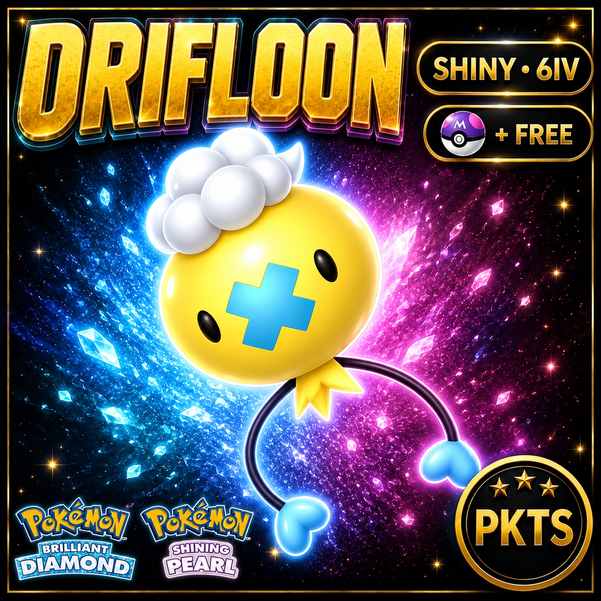 Shiny Drifloon for Pokémon Brilliant Diamond & Shining Pearl (BDSP), 6IV, PKTS.