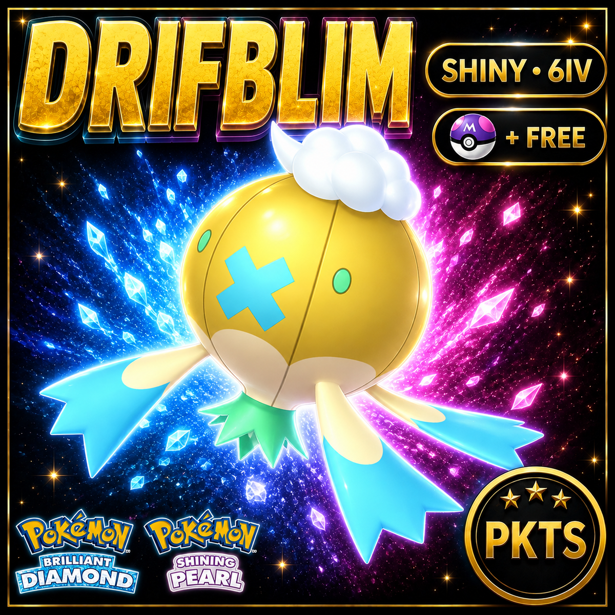 Shiny Drifblim for Pokémon Brilliant Diamond & Shining Pearl (BDSP), 6IV, PKTS.