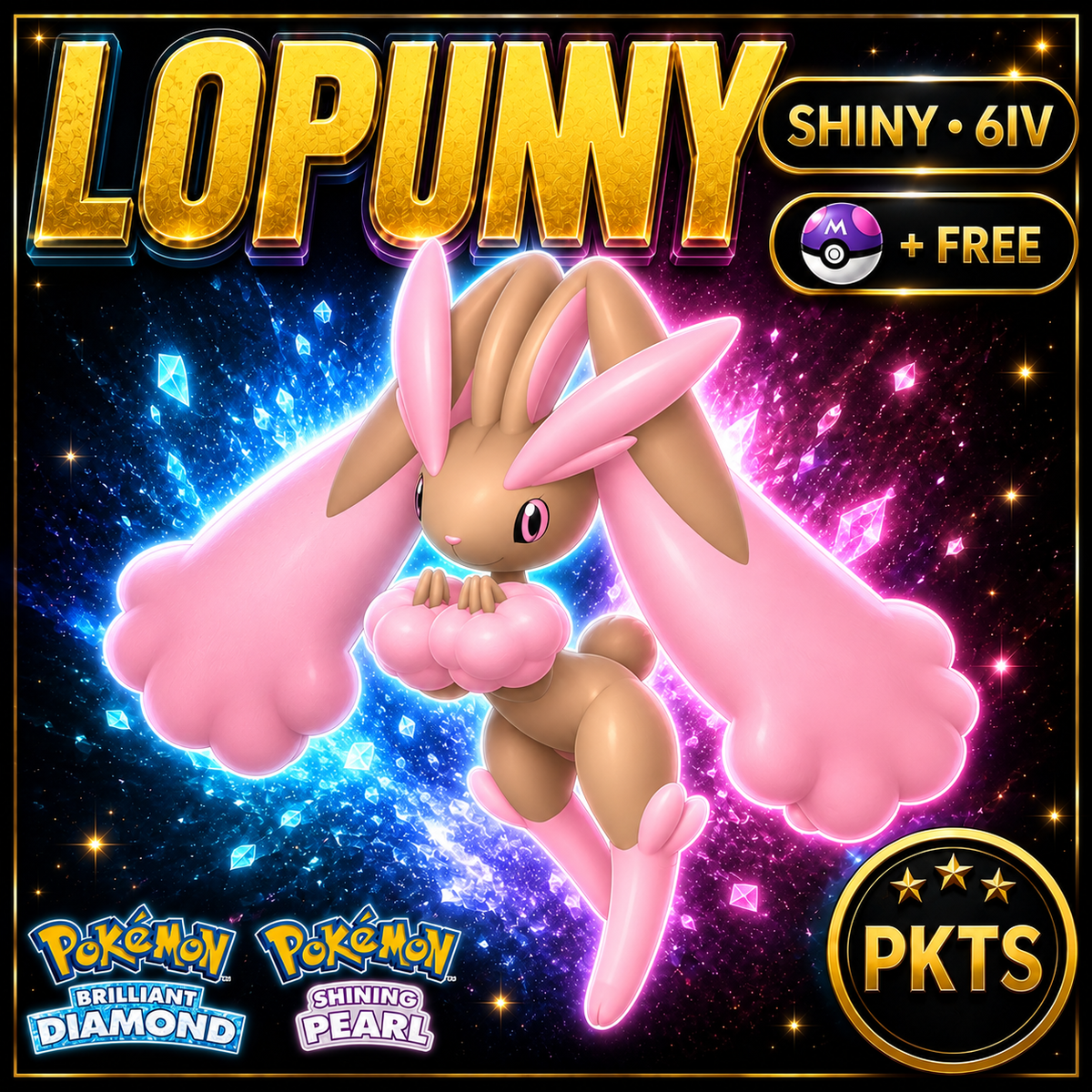 Shiny Lopunny for Pokémon Brilliant Diamond & Shining Pearl (BDSP), 6IV, PKTS.