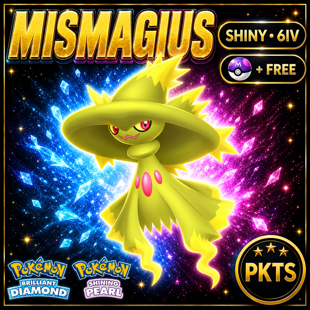 Shiny Mismagius for Pokémon Brilliant Diamond & Shining Pearl (BDSP), 6IV, PKTS.