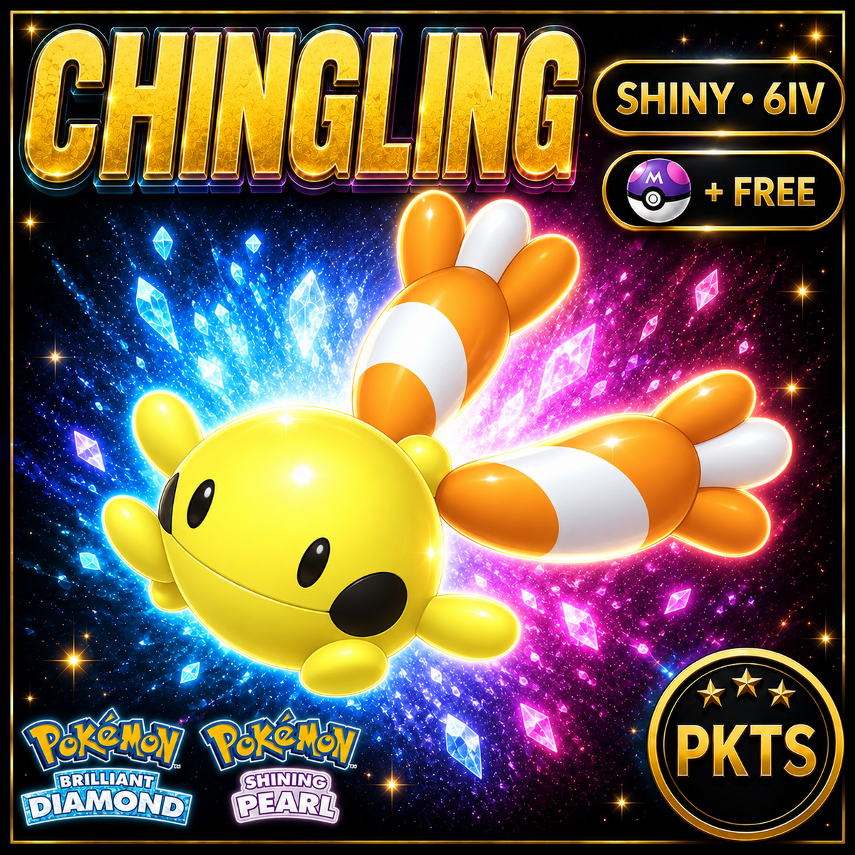 Shiny Chingling for Pokémon Brilliant Diamond & Shining Pearl (BDSP), 6IV, PKTS.