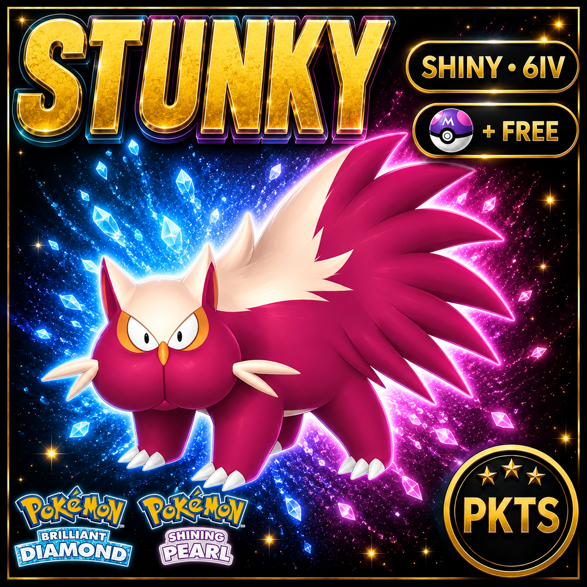 Shiny Stunky for Pokémon Brilliant Diamond & Shining Pearl (BDSP), 6IV, PKTS.