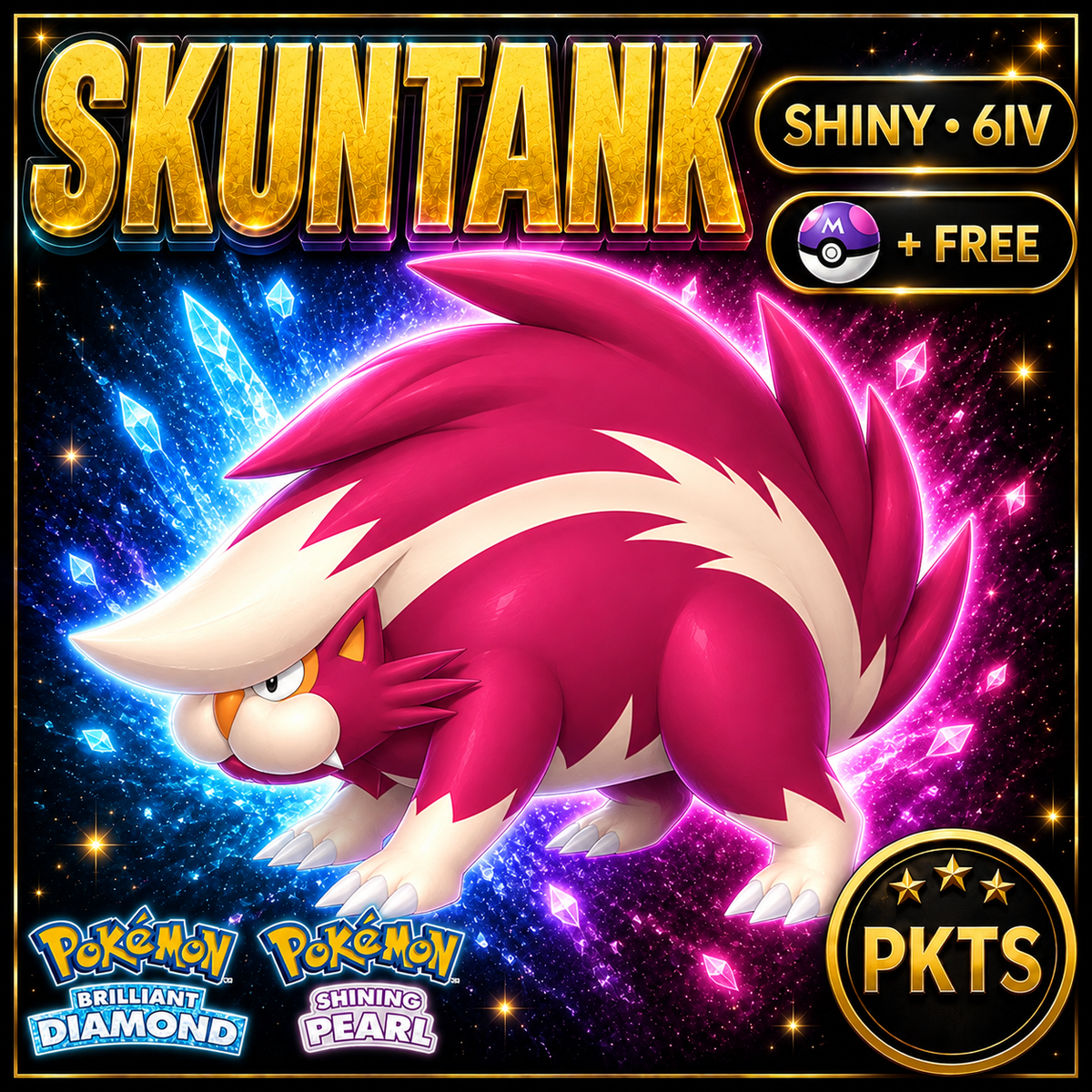 Shiny Skuntank for Pokémon Brilliant Diamond & Shining Pearl (BDSP), 6IV, PKTS.