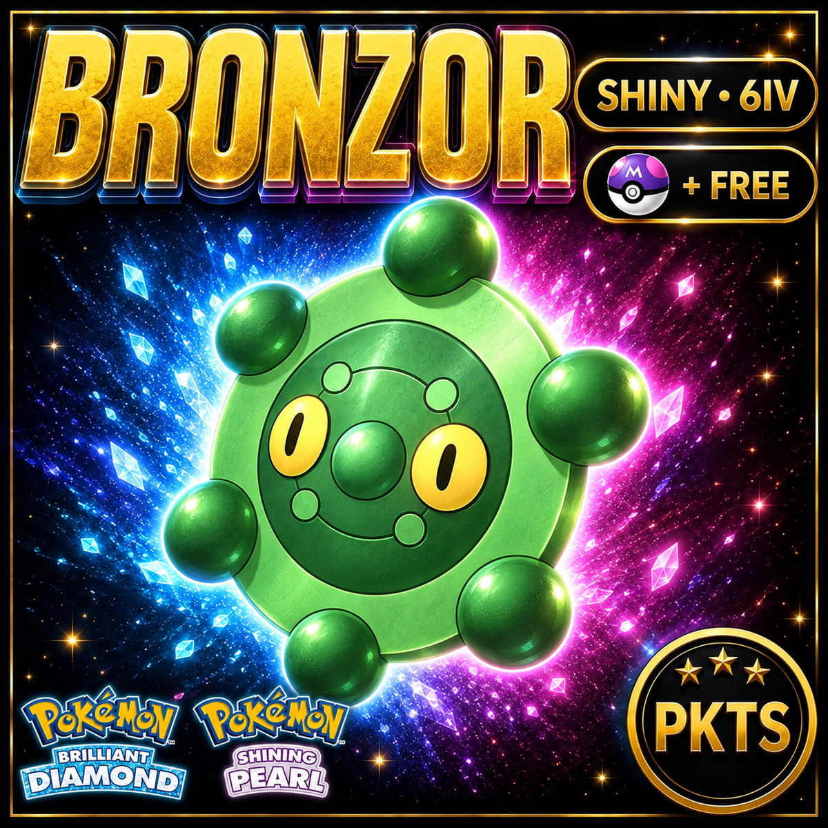 Shiny Bronzor for Pokémon Brilliant Diamond & Shining Pearl (BDSP), 6IV, PKTS.