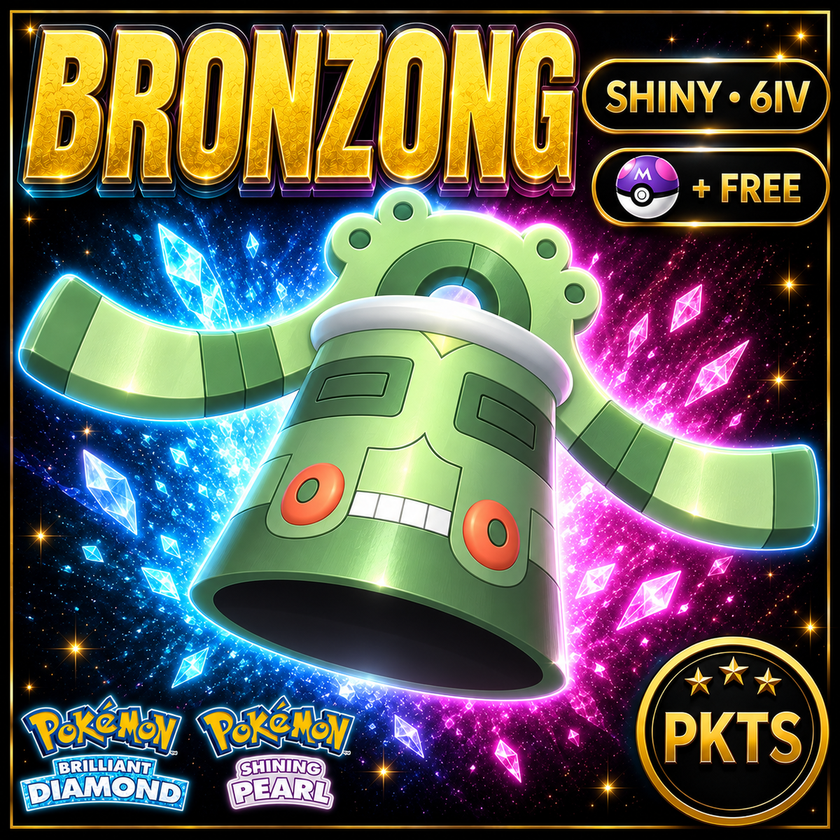Shiny Bronzong for Pokémon Brilliant Diamond & Shining Pearl (BDSP), 6IV, PKTS.