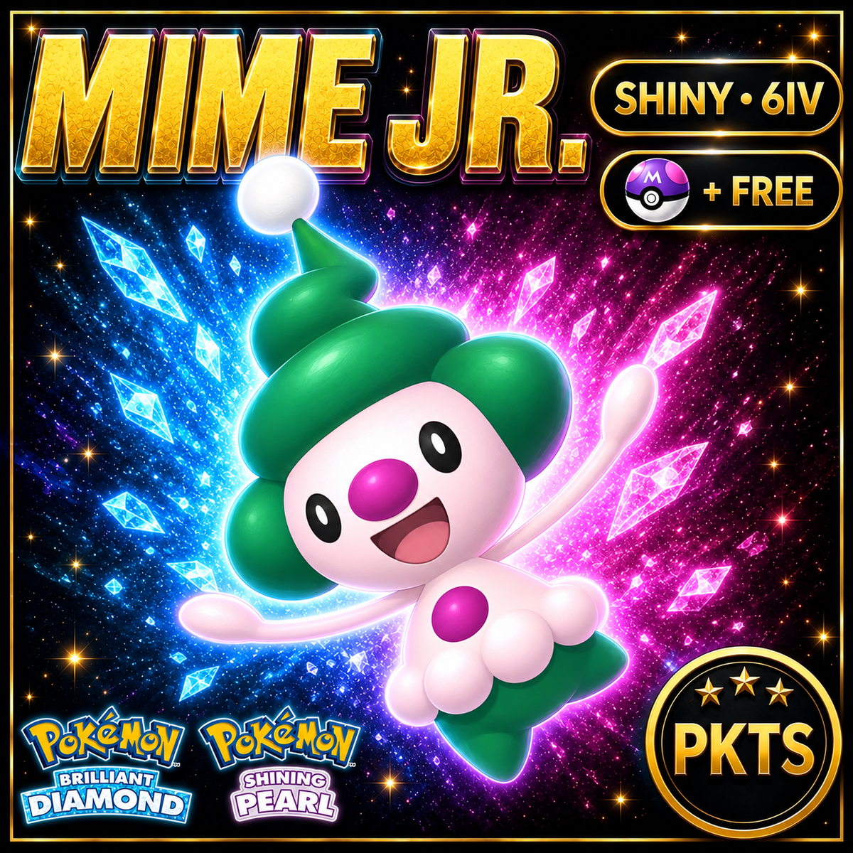 Shiny Mime Jr. for Pokémon Brilliant Diamond & Shining Pearl (BDSP), 6IV, PKTS.