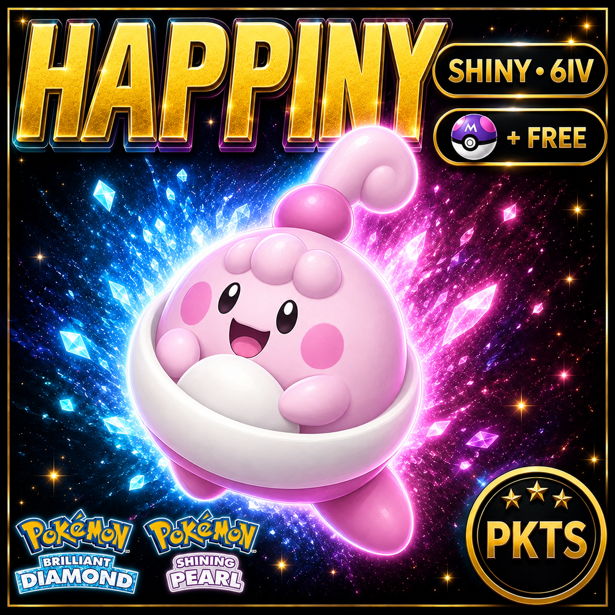Shiny Happiny for Pokémon Brilliant Diamond & Shining Pearl (BDSP), 6IV, PKTS.