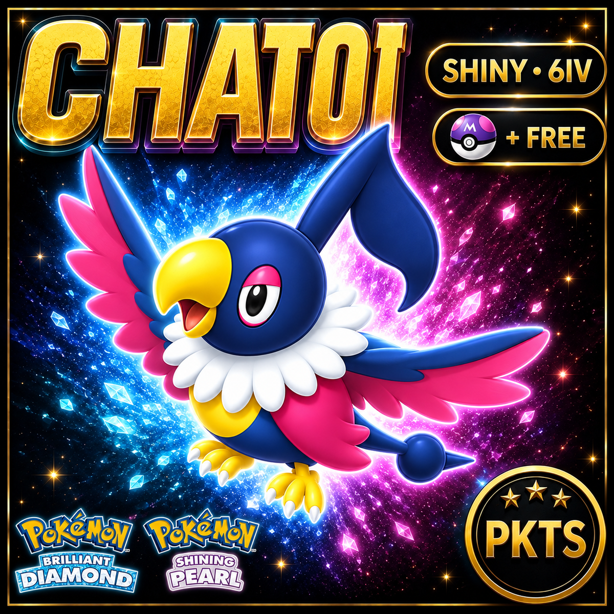 Shiny Chatot for Pokémon Brilliant Diamond & Shining Pearl (BDSP), 6IV, PKTS.
