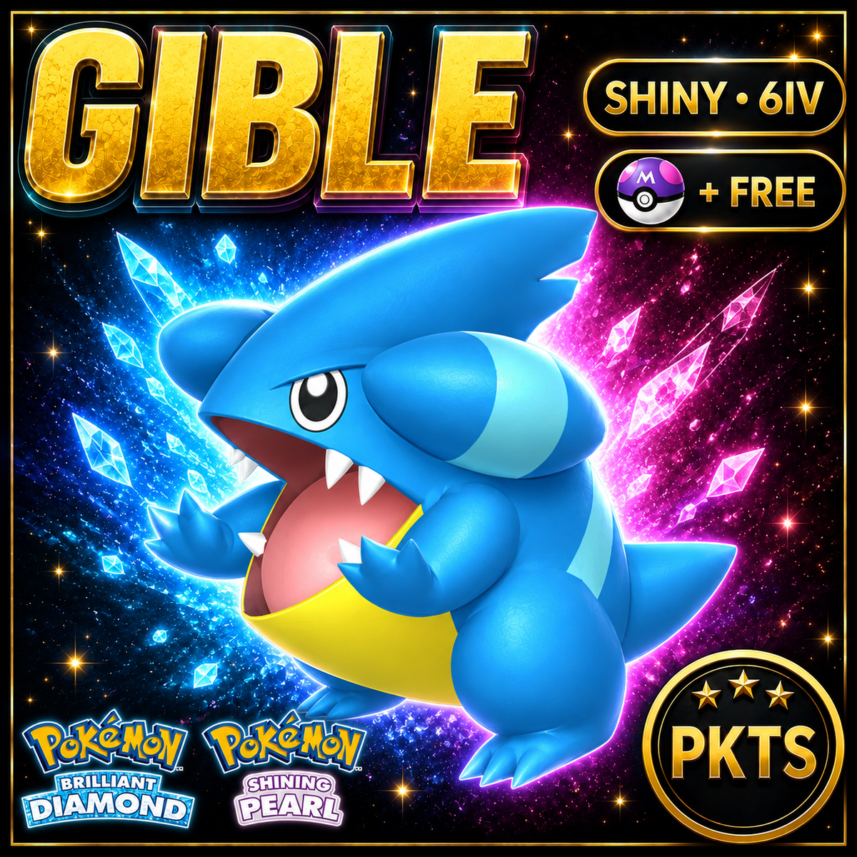 Shiny Gible for Pokémon Brilliant Diamond & Shining Pearl (BDSP), 6IV, PKTS.
