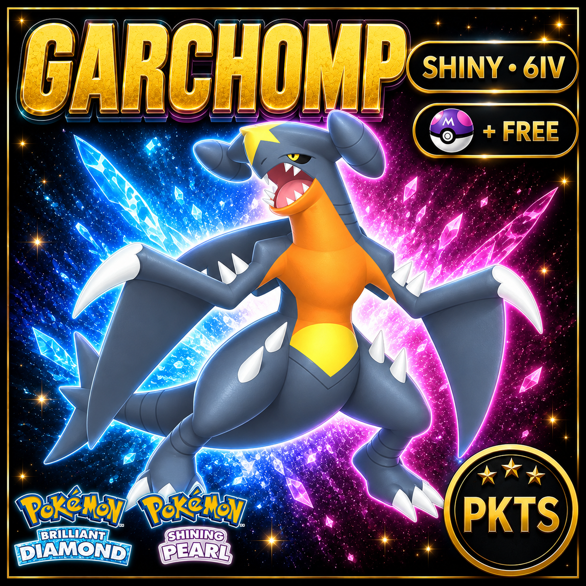 Shiny Garchomp for Pokémon Brilliant Diamond & Shining Pearl (BDSP), 6IV, PKTS.