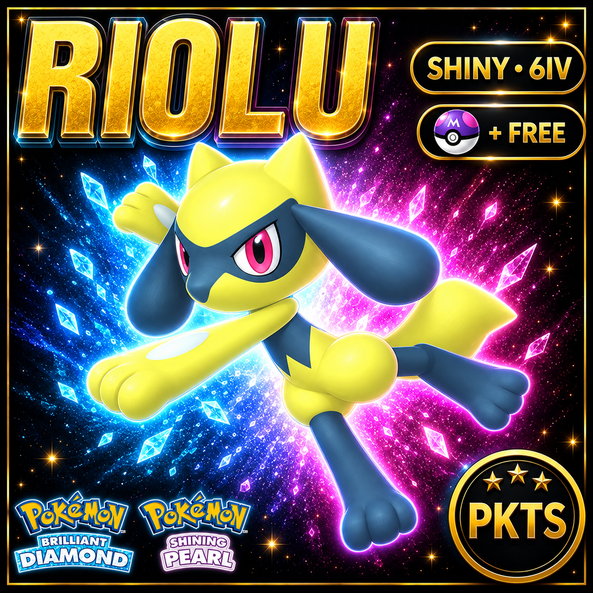 Shiny Riolu for Pokémon Brilliant Diamond & Shining Pearl (BDSP), 6IV, PKTS.