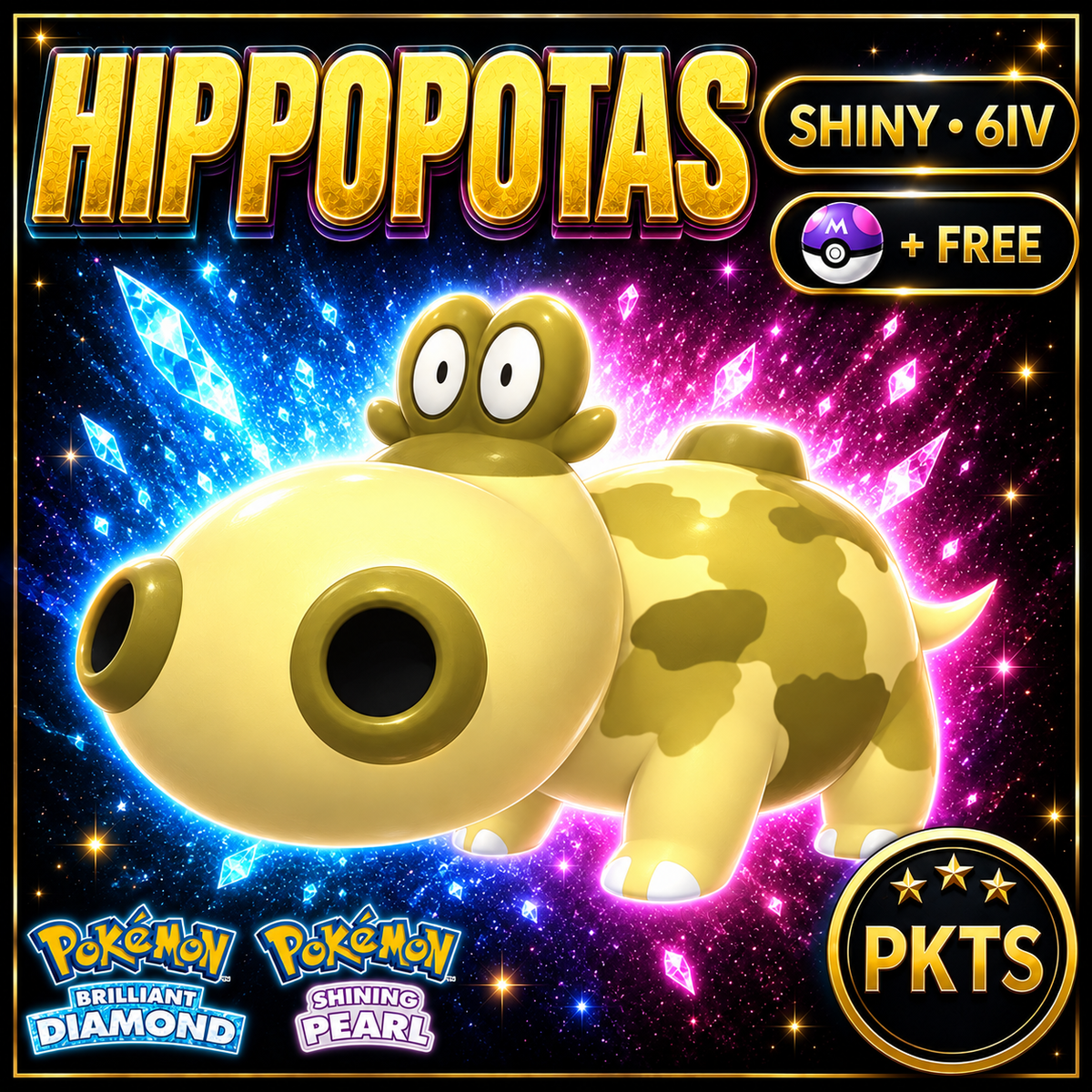 Shiny Hippopotas for Pokémon Brilliant Diamond & Shining Pearl (BDSP), 6IV, PKTS.