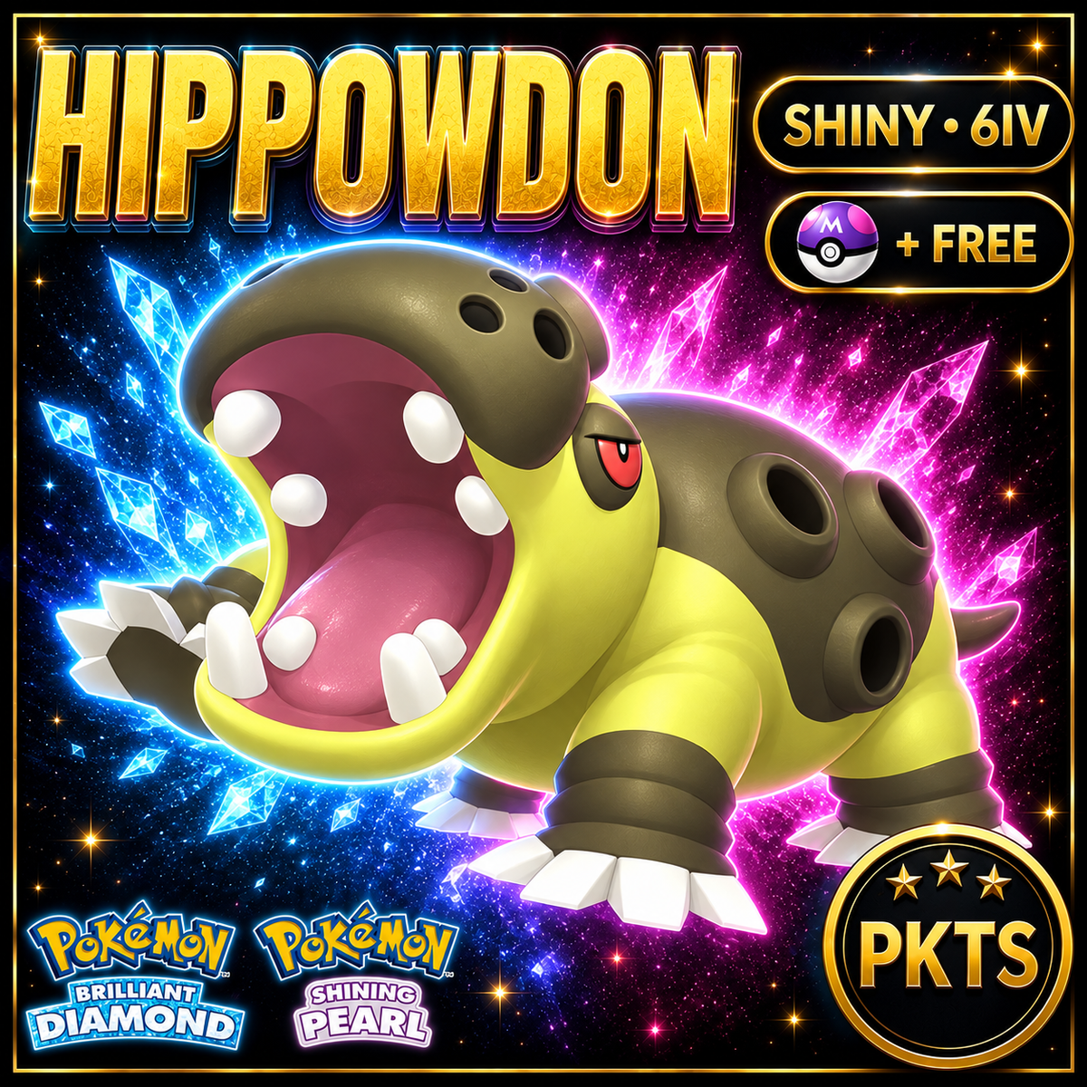 Shiny Hippowdon for Pokémon Brilliant Diamond & Shining Pearl (BDSP), 6IV, PKTS.