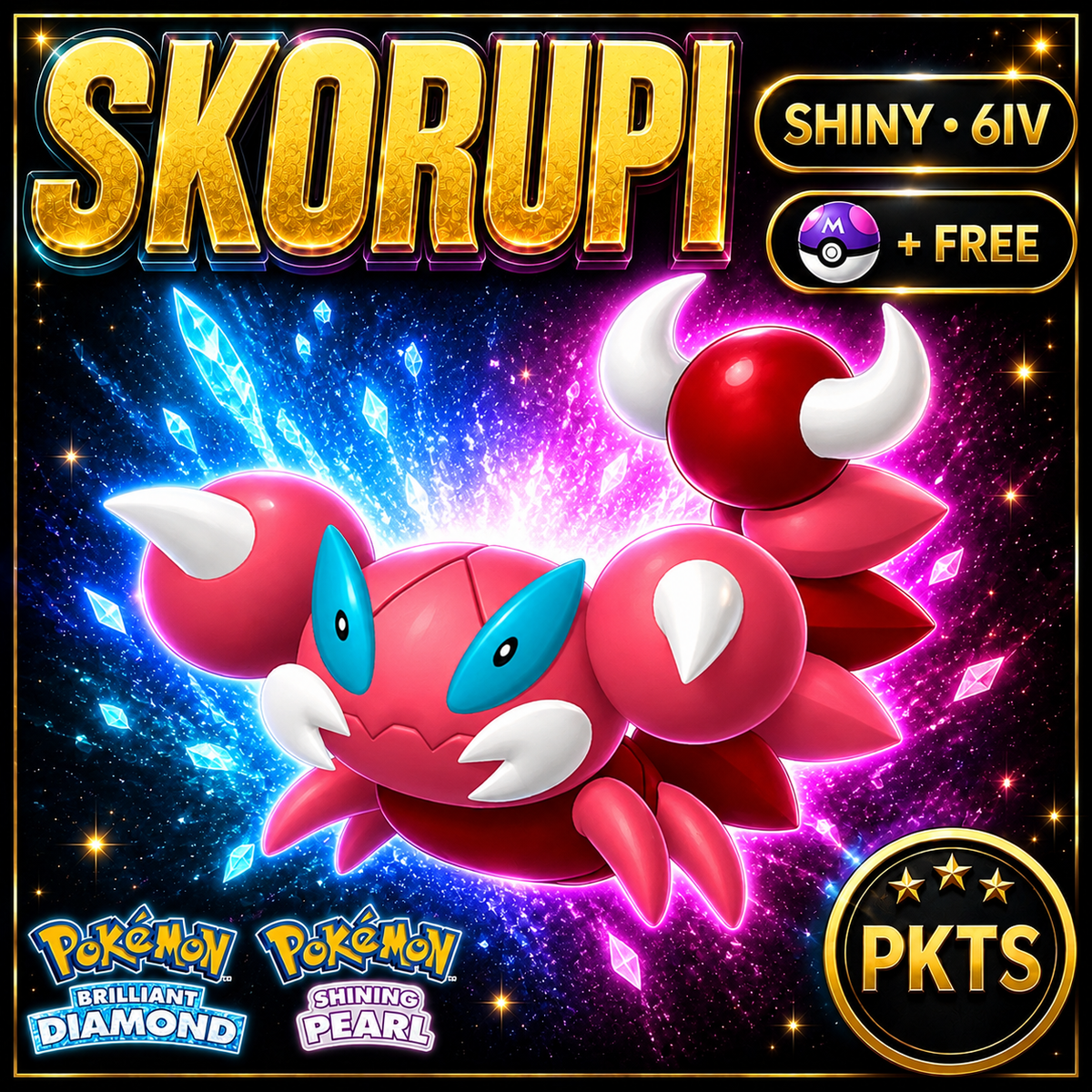 Shiny Skorupi for Pokémon Brilliant Diamond & Shining Pearl (BDSP), 6IV, PKTS.