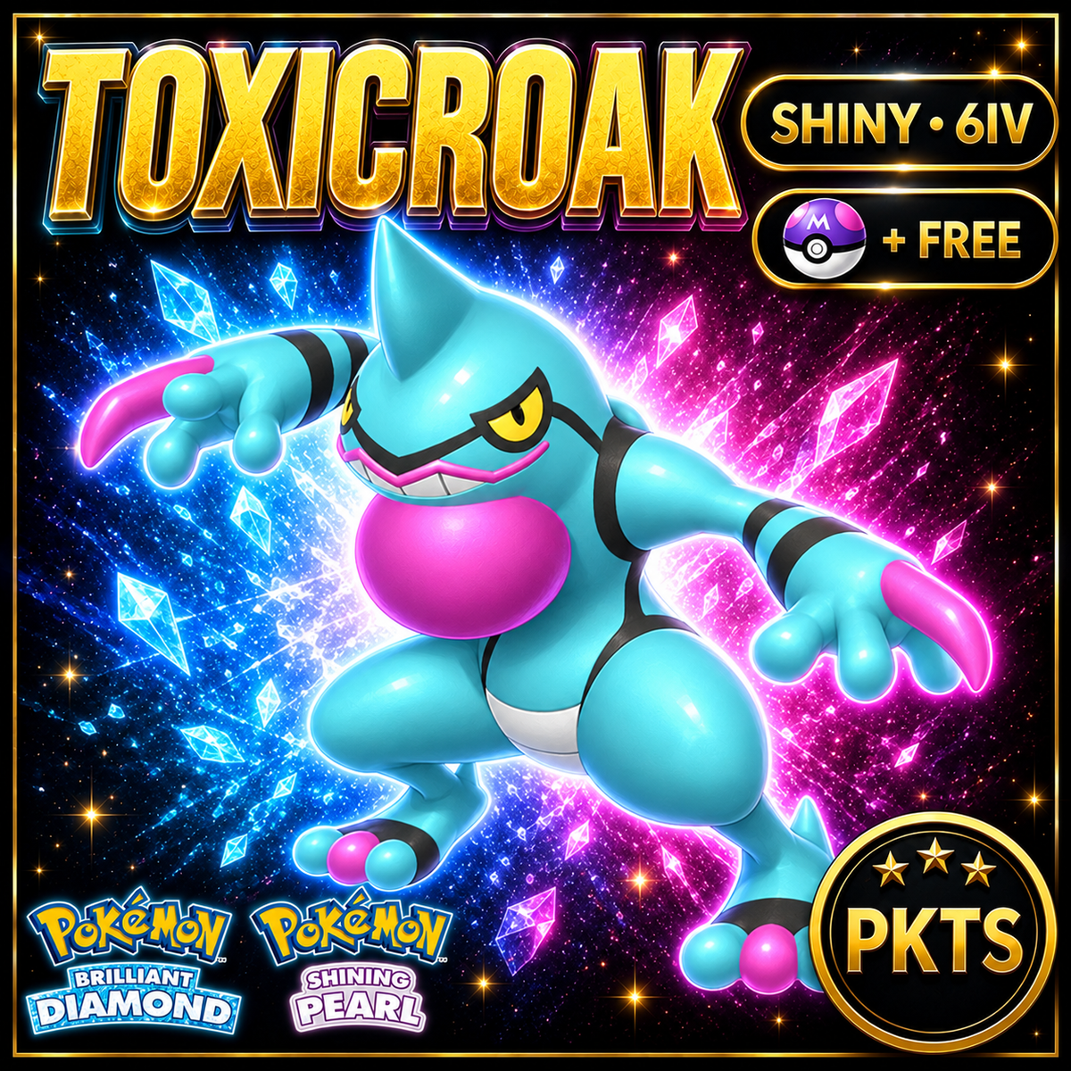 Shiny Toxicroak for Pokémon Brilliant Diamond & Shining Pearl (BDSP), 6IV, PKTS.