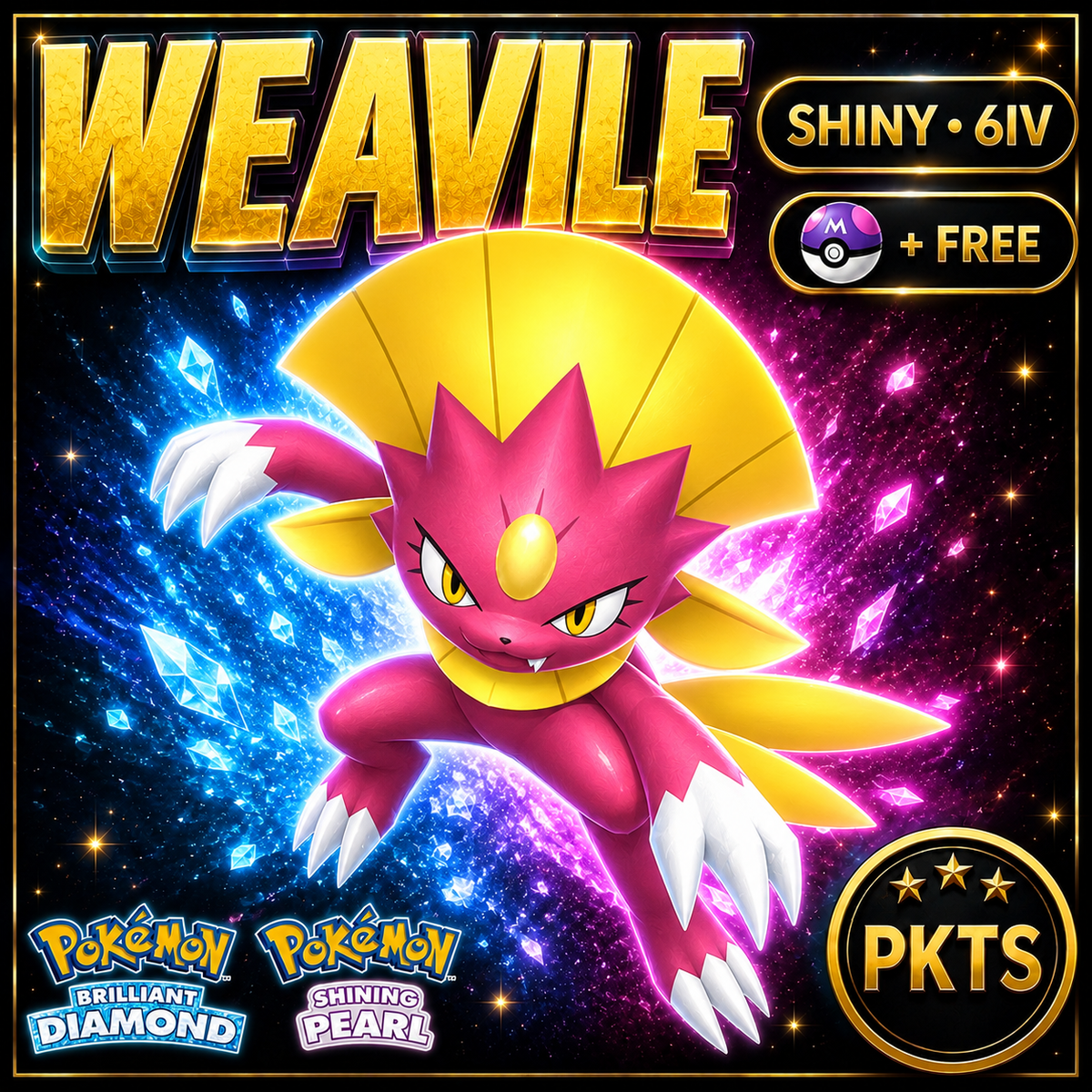 Shiny Weavile for Pokémon Brilliant Diamond & Shining Pearl (BDSP), 6IV, PKTS.