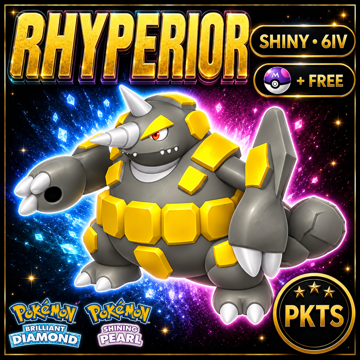 Shiny Rhyperior for Pokémon Brilliant Diamond & Shining Pearl (BDSP), 6IV, PKTS.