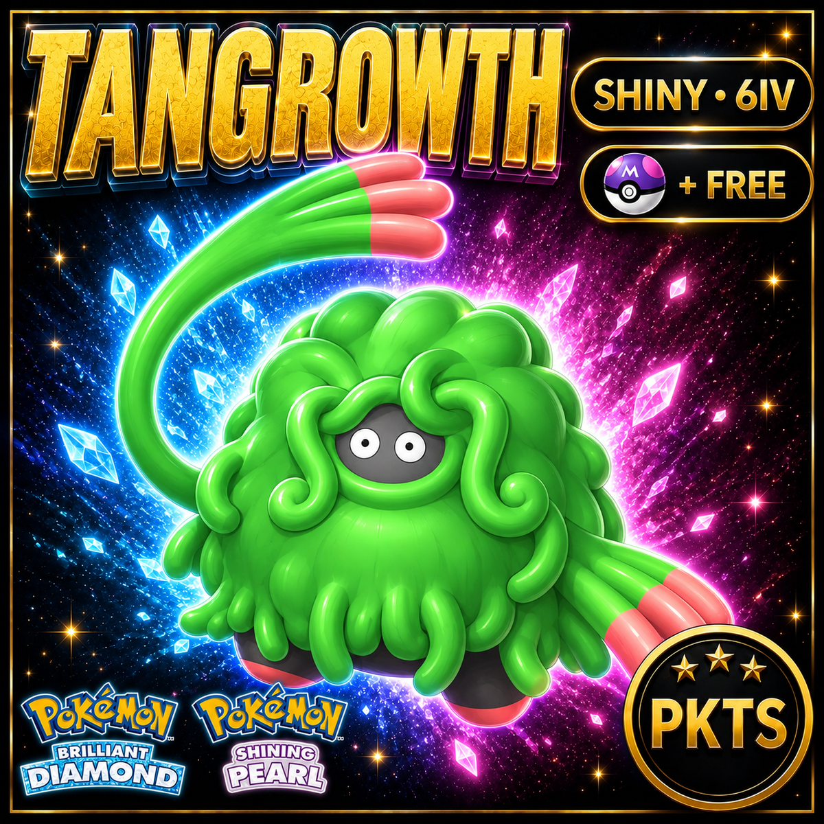 Shiny Tangrowth for Pokémon Brilliant Diamond & Shining Pearl (BDSP), 6IV, PKTS.