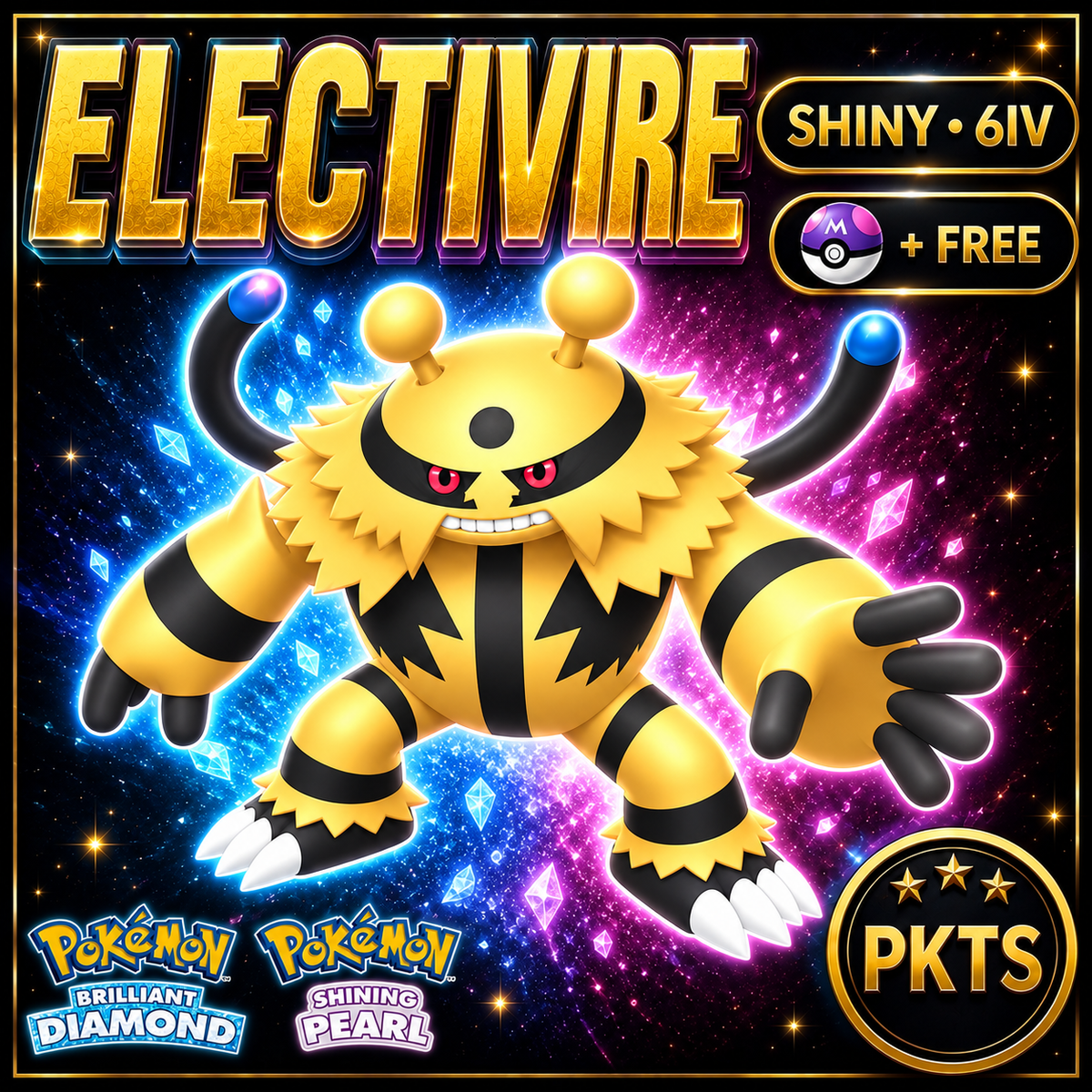Shiny Electivire for Pokémon Brilliant Diamond & Shining Pearl (BDSP), 6IV, PKTS.