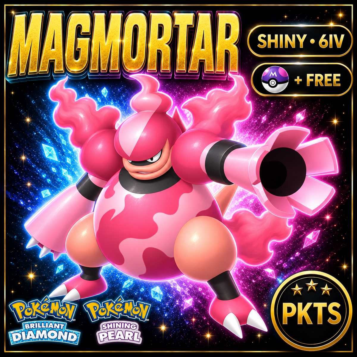 Shiny Magmortar for Pokémon Brilliant Diamond & Shining Pearl (BDSP), 6IV, PKTS.