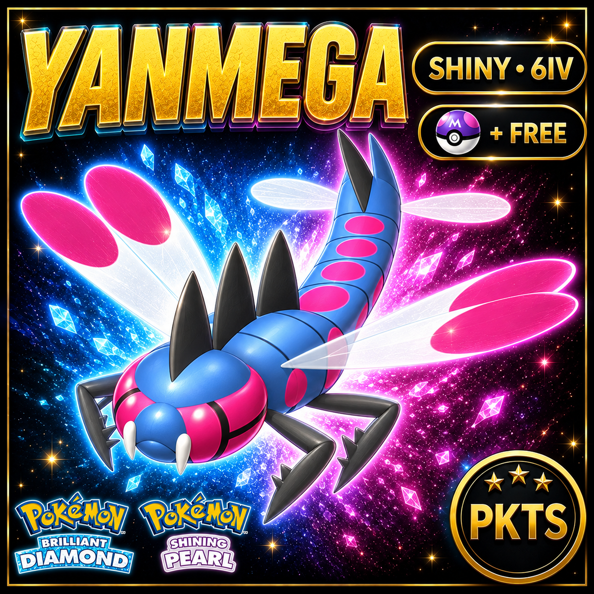 Shiny Yanmega for Pokémon Brilliant Diamond & Shining Pearl (BDSP), 6IV, PKTS.