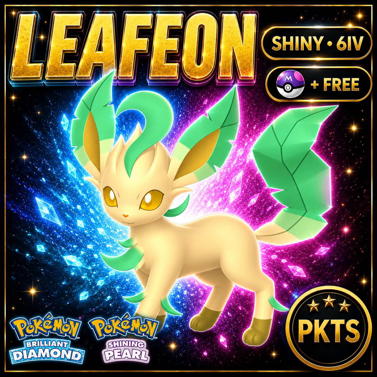 Shiny Leafeon for Pokémon Brilliant Diamond & Shining Pearl (BDSP), 6IV, PKTS.