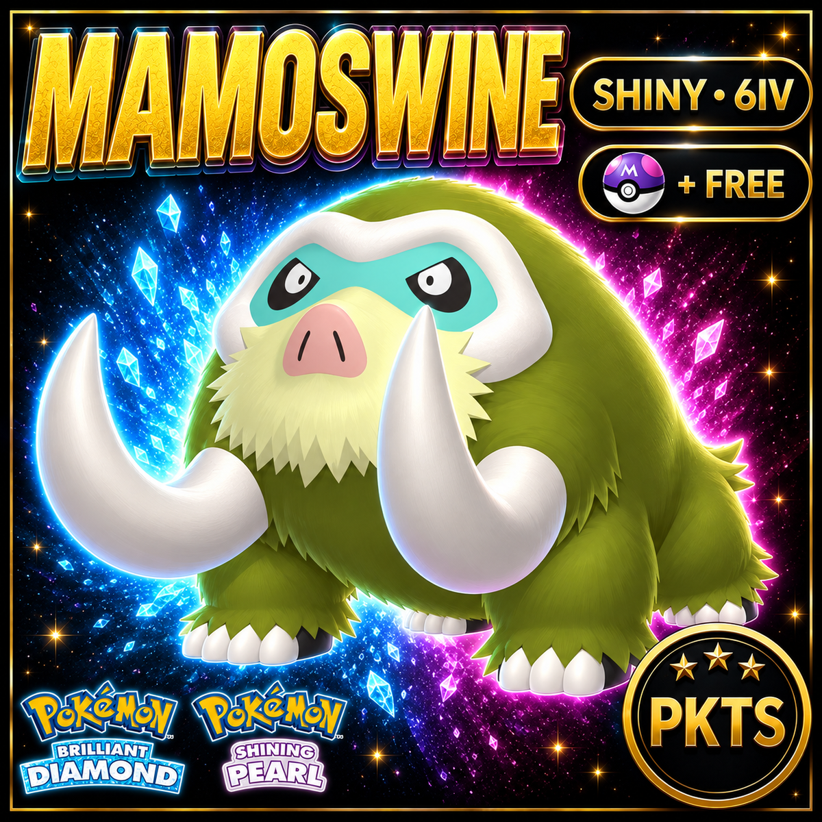 Shiny Mamoswine for Pokémon Brilliant Diamond & Shining Pearl (BDSP), 6IV, PKTS.