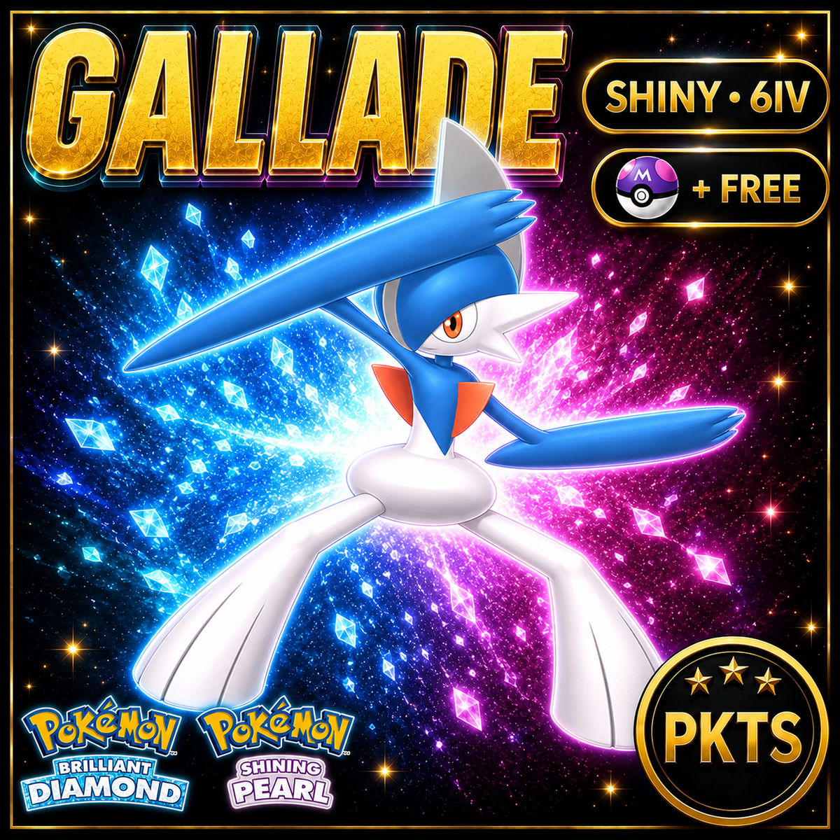 Shiny Gallade for Pokémon Brilliant Diamond & Shining Pearl (BDSP), 6IV, PKTS.
