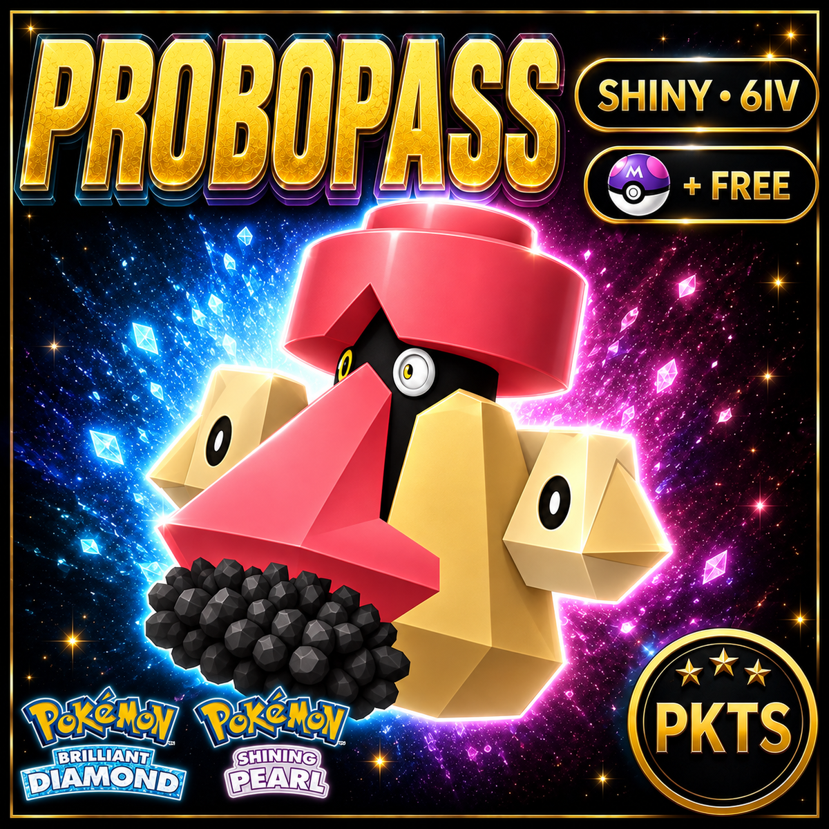 Shiny Probopass for Pokémon Brilliant Diamond & Shining Pearl (BDSP), 6IV, PKTS.