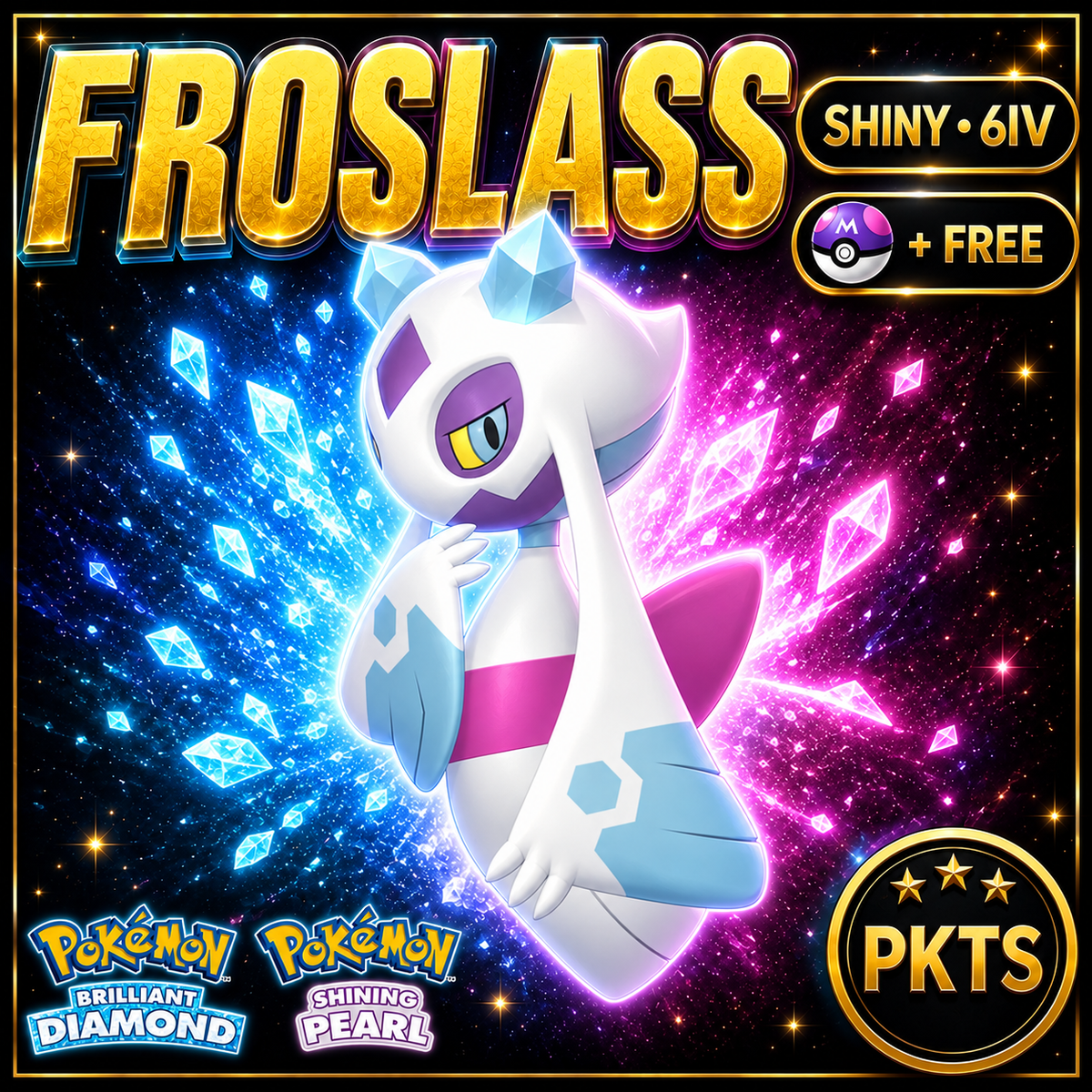 Shiny Froslass for Pokémon Brilliant Diamond & Shining Pearl (BDSP), 6IV, PKTS.