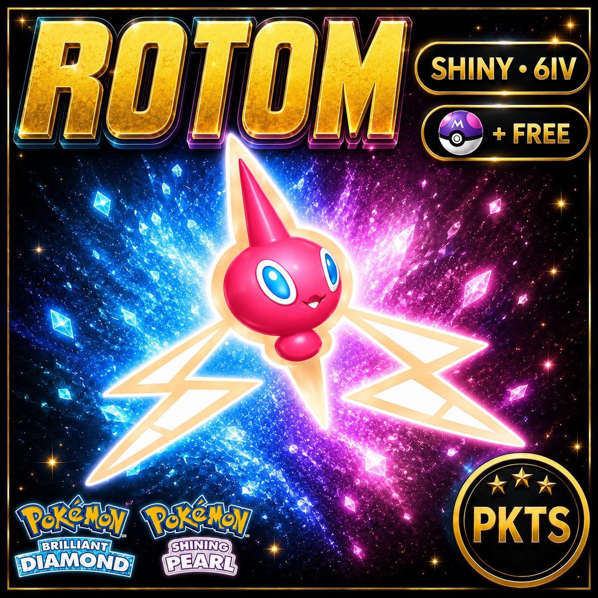 Shiny Rotom for Pokémon Brilliant Diamond & Shining Pearl (BDSP), 6IV, PKTS.