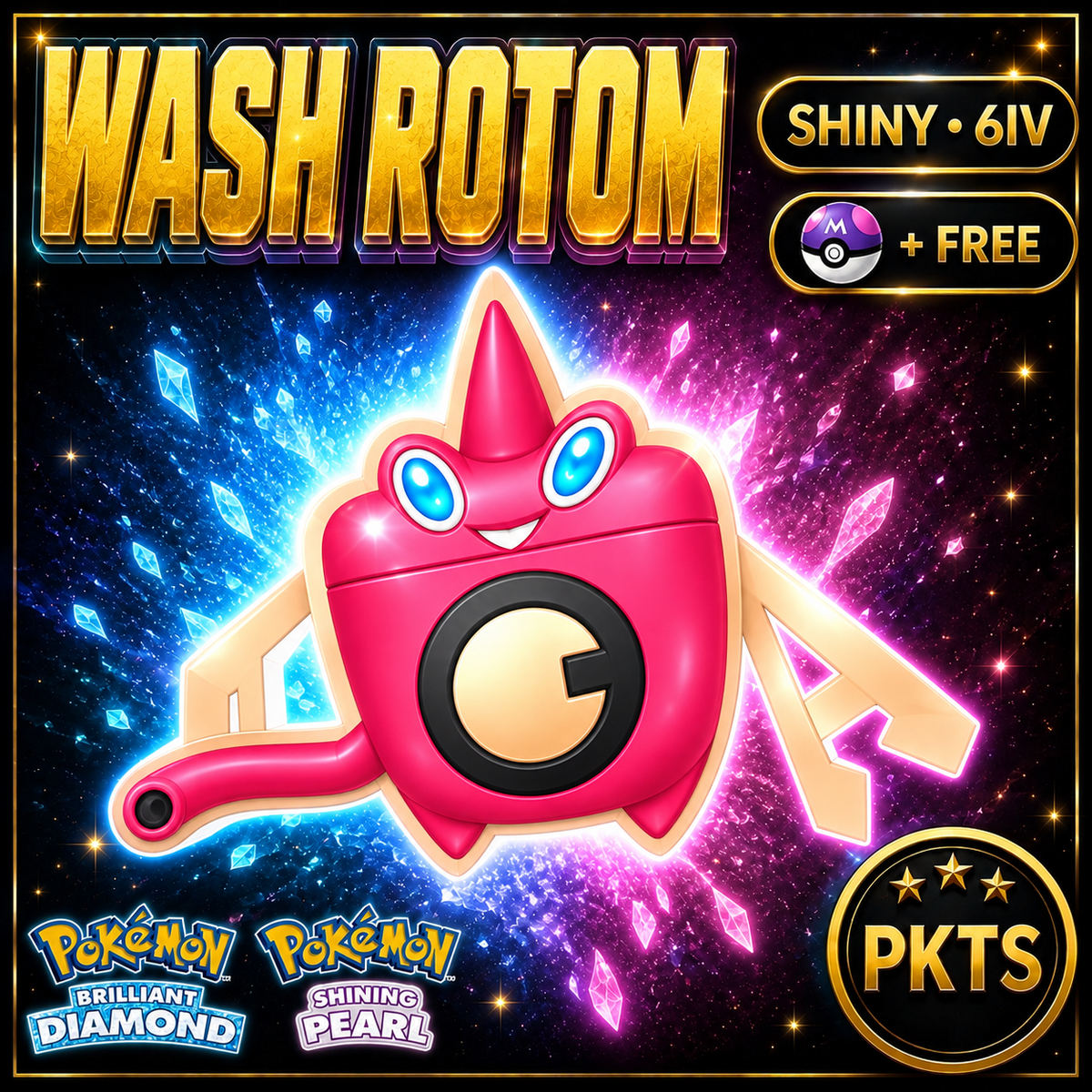 Shiny Rotom Wash for Pokémon Brilliant Diamond & Shining Pearl (BDSP), 6IV, PKTS.