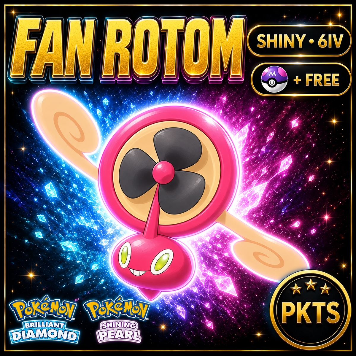 Shiny Rotom Fan for Pokémon Brilliant Diamond & Shining Pearl (BDSP), 6IV, PKTS.
