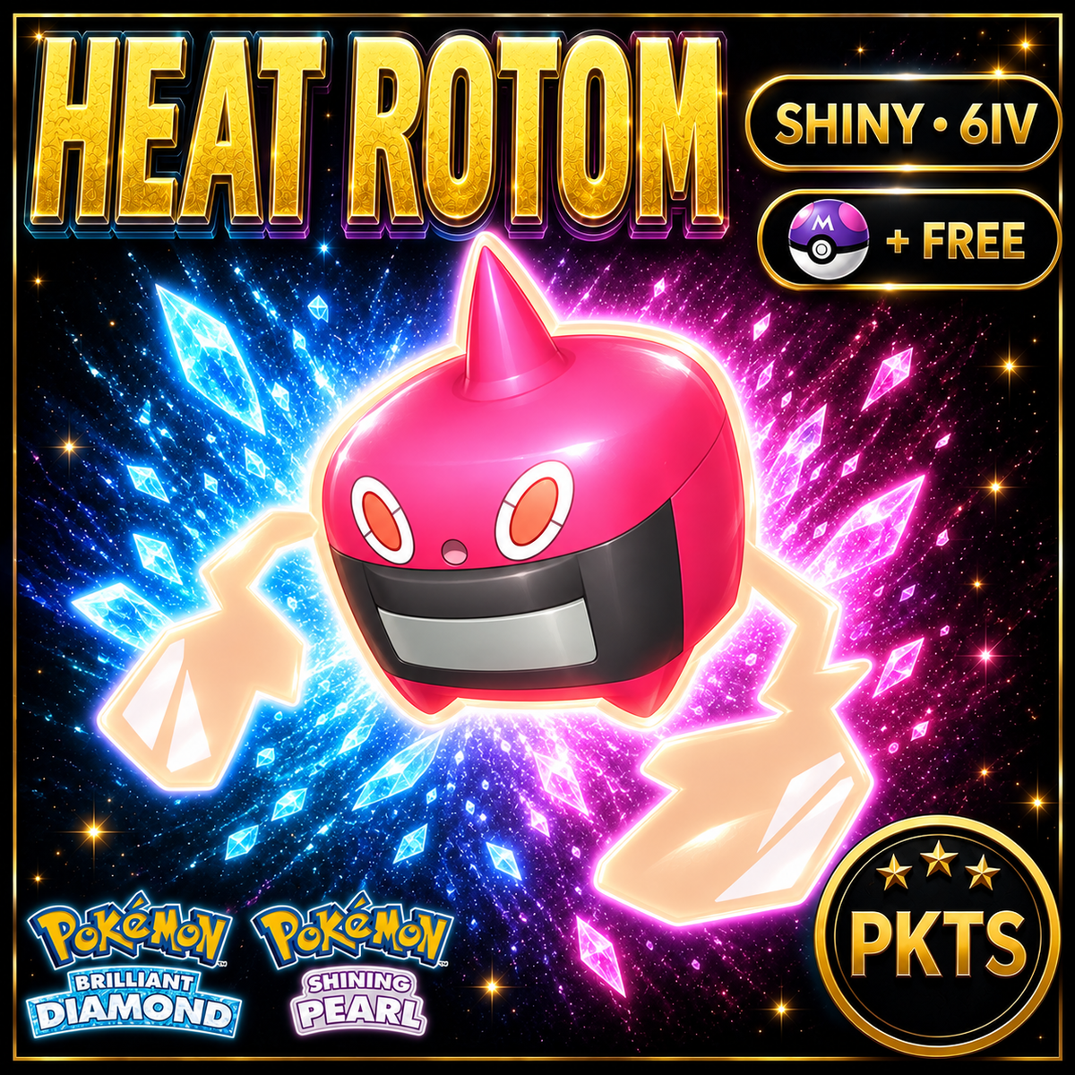 Shiny Rotom Heat for Pokémon Brilliant Diamond & Shining Pearl (BDSP), 6IV, PKTS.