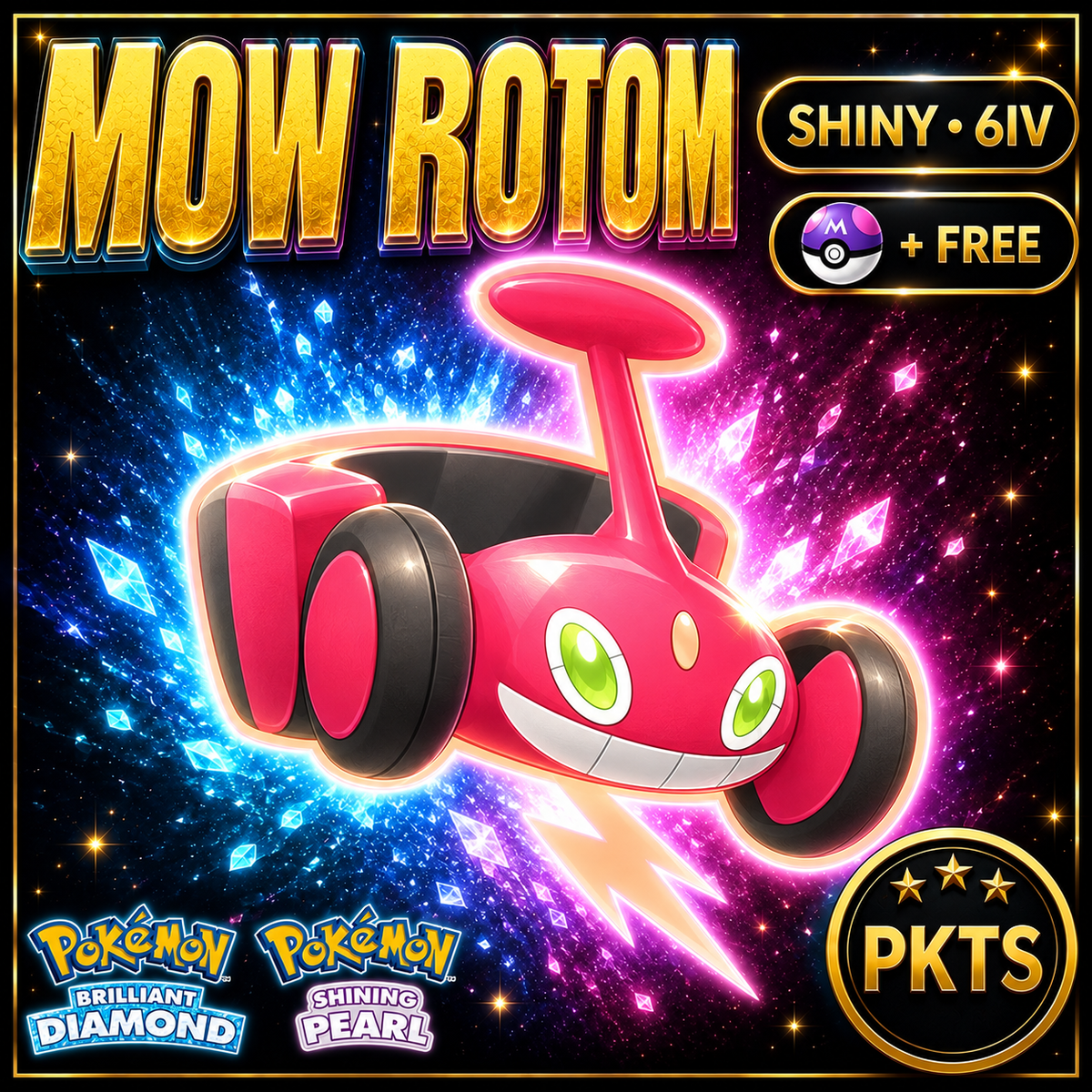 Shiny Rotom Mow for Pokémon Brilliant Diamond & Shining Pearl (BDSP), 6IV, PKTS.