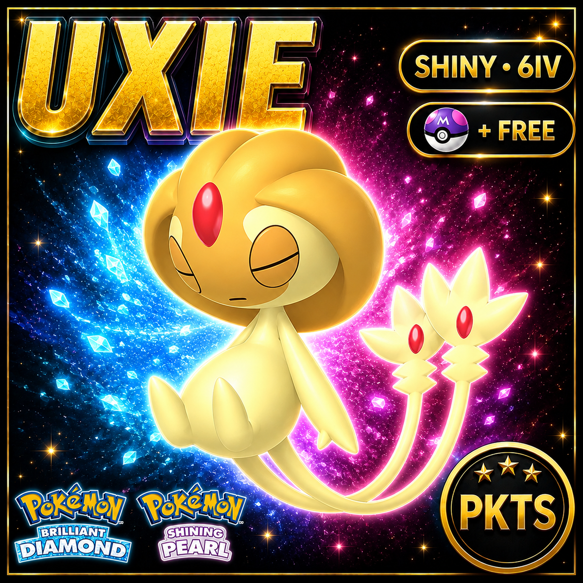 Shiny Uxie for Pokémon Brilliant Diamond & Shining Pearl (BDSP), 6IV, PKTS.
