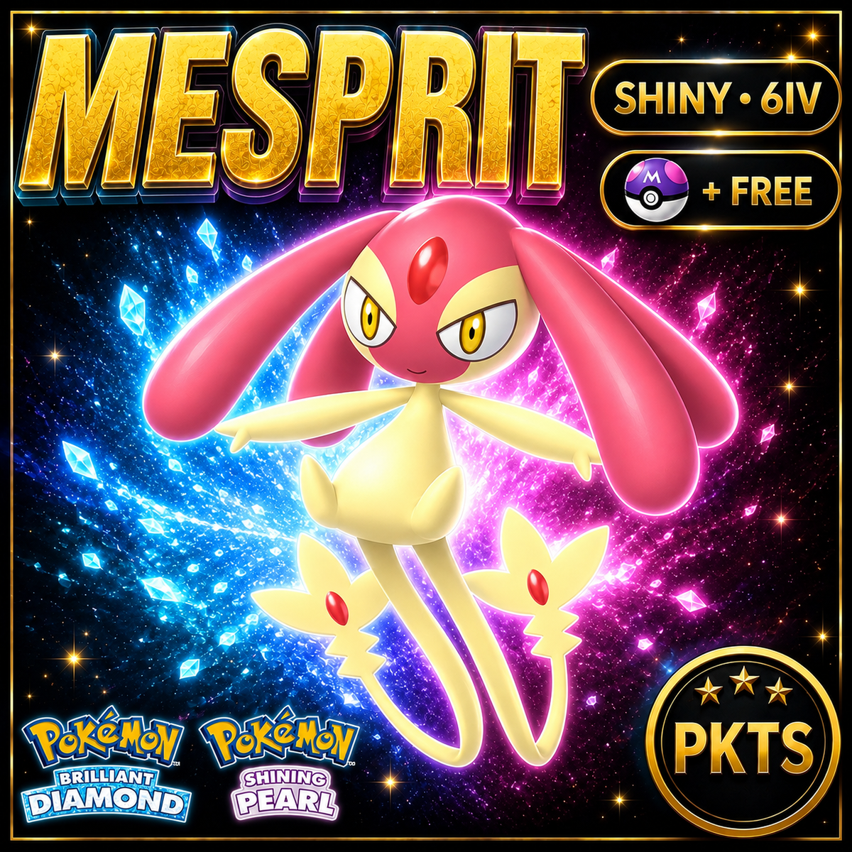 Shiny Mesprit for Pokémon Brilliant Diamond & Shining Pearl (BDSP), 6IV, PKTS.