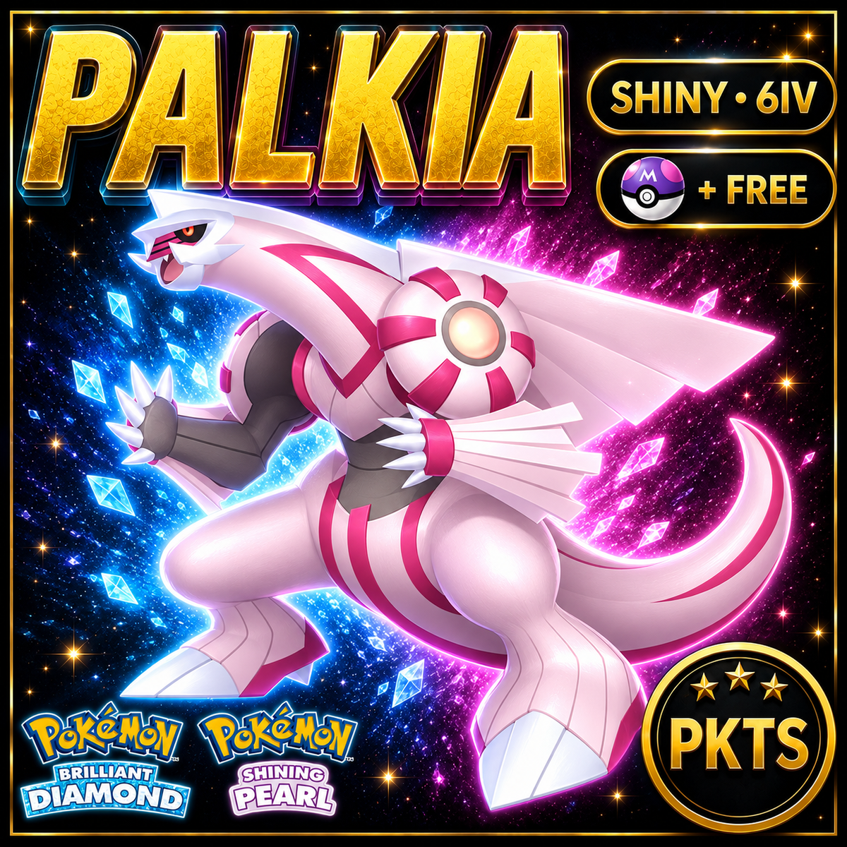 Shiny Palkia for Pokémon Brilliant Diamond & Shining Pearl (BDSP), 6IV, PKTS.