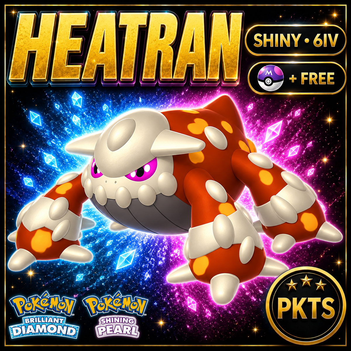 Shiny Heatran for Pokémon Brilliant Diamond & Shining Pearl (BDSP), 6IV, PKTS.