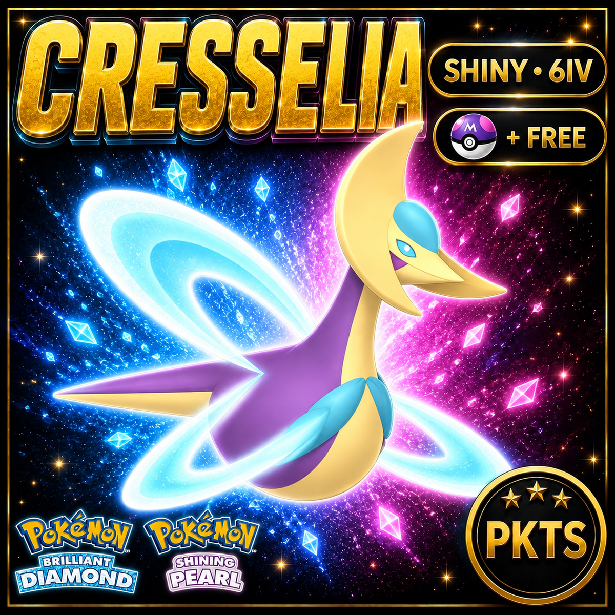 Shiny Cresselia for Pokémon Brilliant Diamond & Shining Pearl (BDSP), 6IV, PKTS.