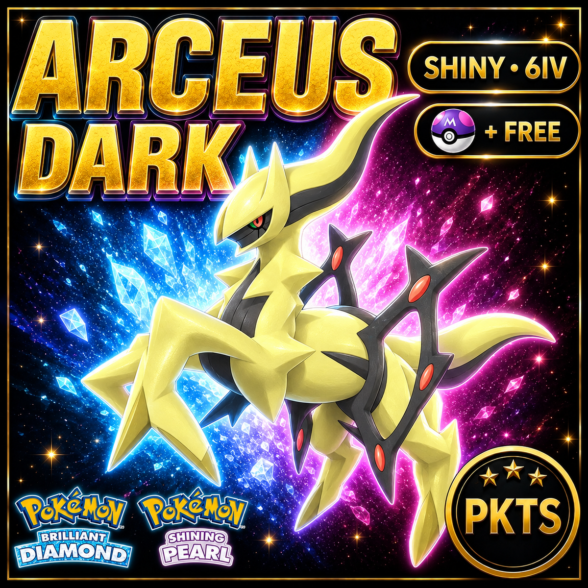 Shiny Arceus Dark for Pokémon Brilliant Diamond & Shining Pearl (BDSP), 6IV, PKTS.