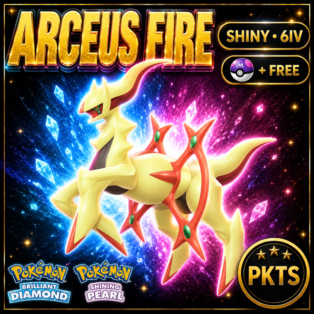 Shiny Arceus Fire for Pokémon Brilliant Diamond & Shining Pearl (BDSP), 6IV, PKTS.