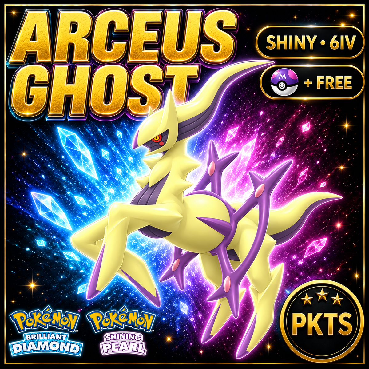 Shiny Arceus Ghost for Pokémon Brilliant Diamond & Shining Pearl (BDSP), 6IV, PKTS.