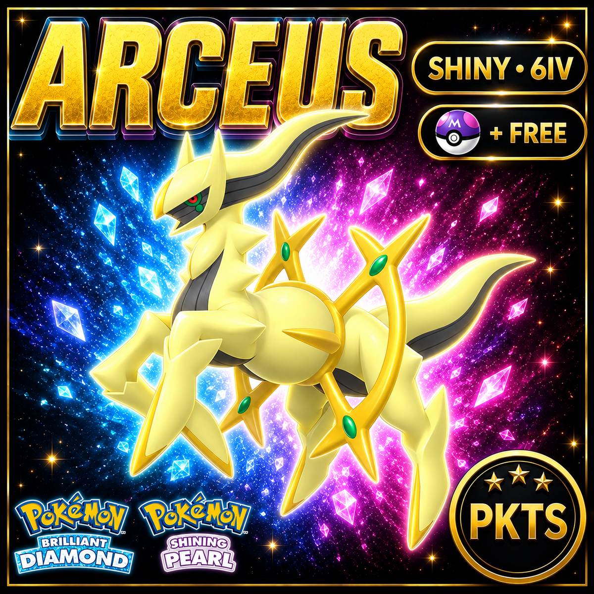 Shiny Arceus for Pokémon Brilliant Diamond & Shining Pearl (BDSP), 6IV, PKTS.