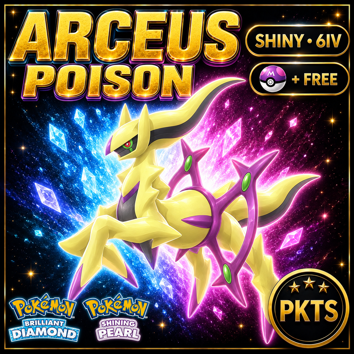 Shiny Arceus Poison for Pokémon Brilliant Diamond & Shining Pearl (BDSP), 6IV, PKTS.