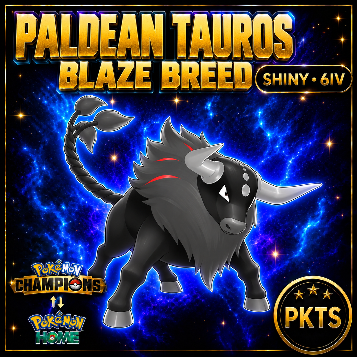 Shiny Paldean Tauros Blaze Breed Pokémon Champions 6IV Competitive Battle Ready - Image 1