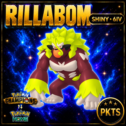Shiny Rillaboom Pokémon Champions 6IV Competitive Battle Ready - Image 1