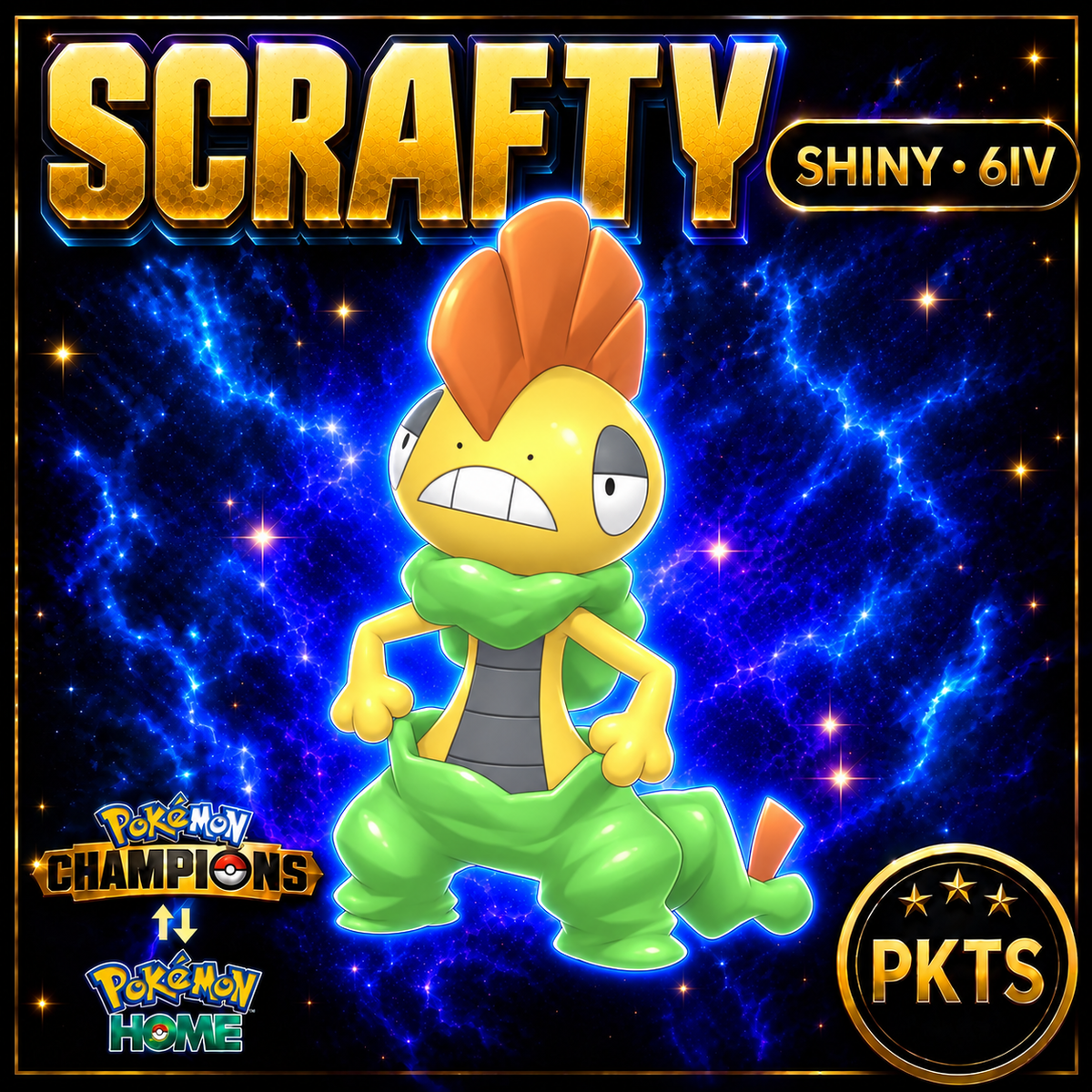 Shiny Scrafty Pokémon Champions 6IV Competitive Battle Ready - Image 1