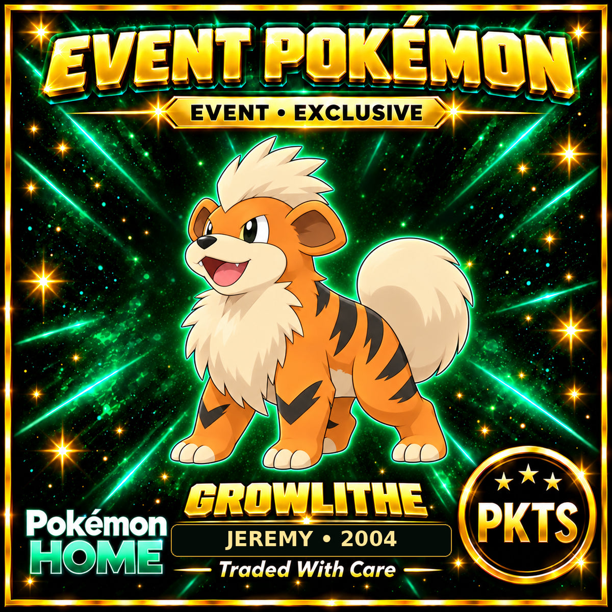 AI-generated illustration of non-shiny Growlithe — JEREMY • 2004. PKTS EVENT • EXCLUSIVE.