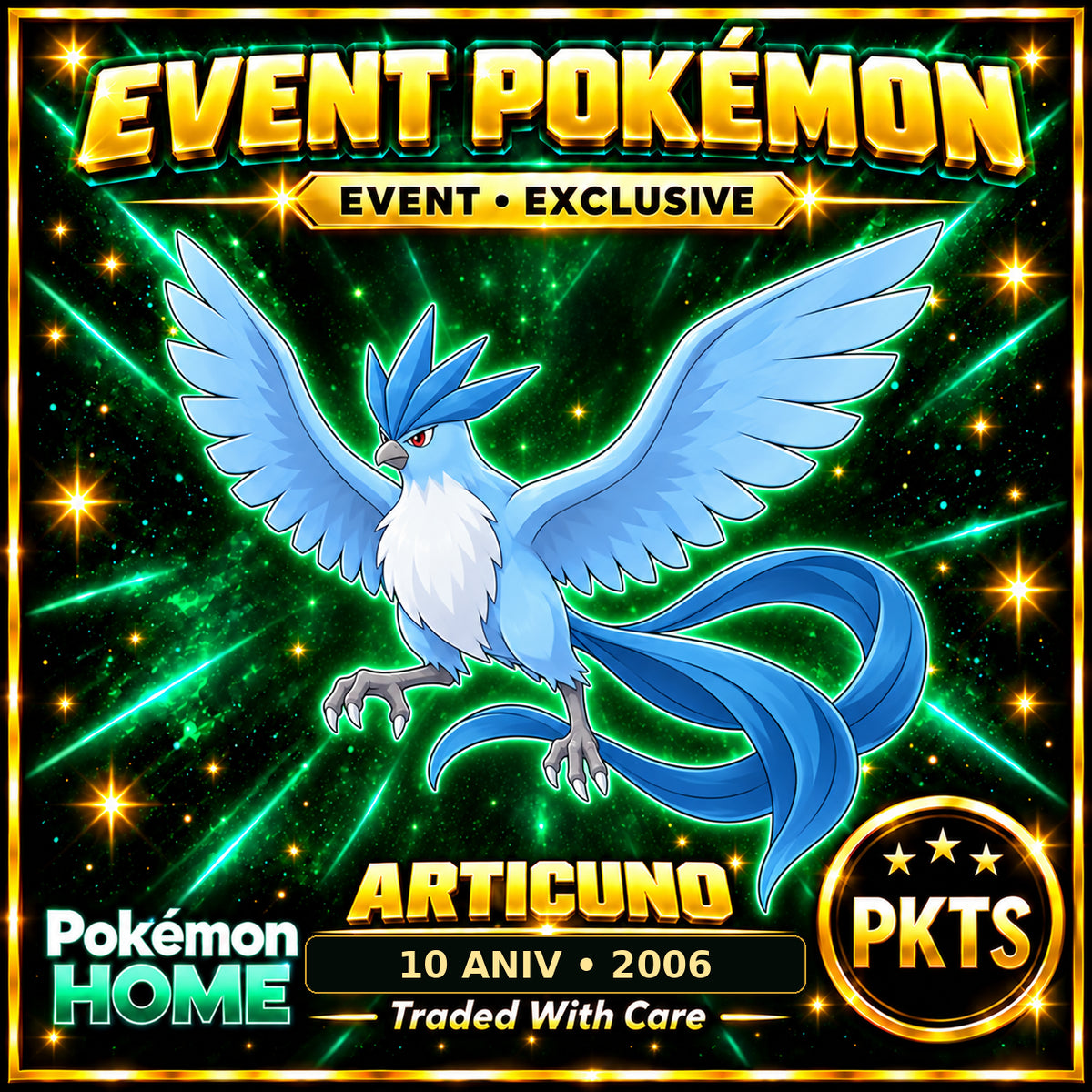 AI-generated illustration of non-shiny Articuno — 10 ANIV • 2006. PKTS EVENT • EXCLUSIVE.